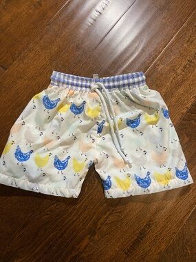 Sweet Southern Smocks Chickens lined swim trunks SZ 3T